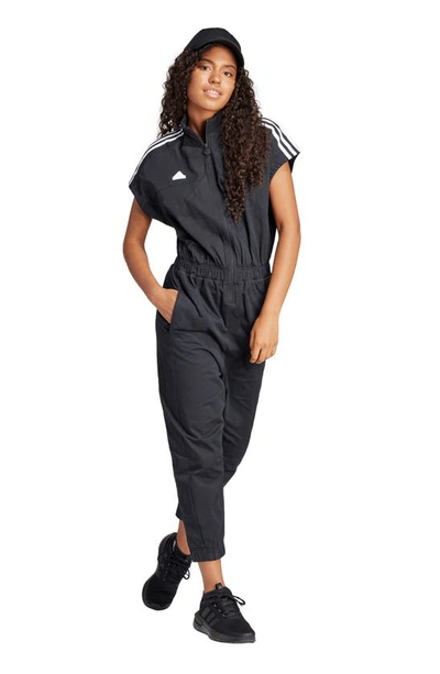 Shop Adidas Originals Adidas Zip-up Cotton Twill Jumpsuit In Black