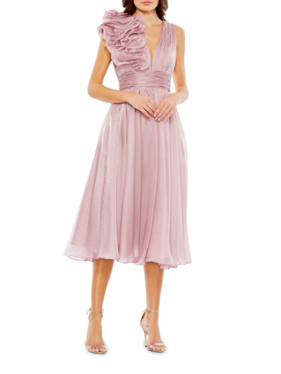Shop Mac Duggal Women's Chiffon Sleeveless Fit & Flare Midi-dress In Rose