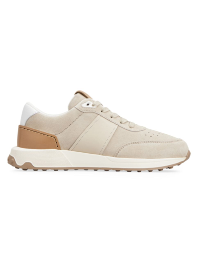 Shop Tod's Men's 1t Suede & Leather-accented Low-top Sneakers In Natural