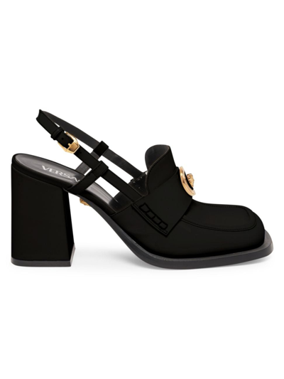 Shop Versace Women's 85mm Patent Leather Slingback Pumps In Black