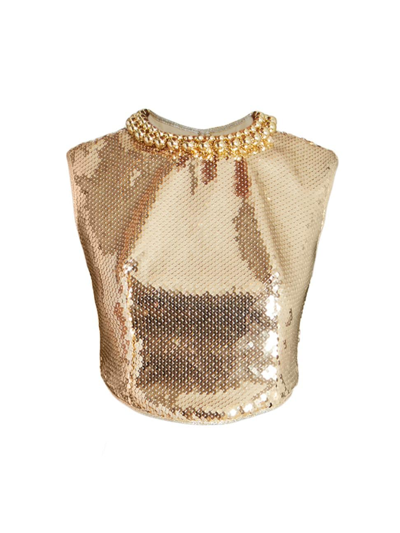 Shop Rabanne Women's Sequined Crop Top In Light Gold