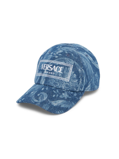 Shop Versace Women's Barocco Denim Baseball Cap In Indigo