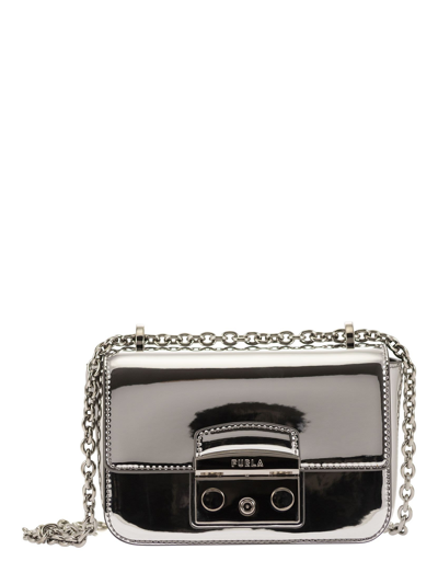 Shop Furla Designer Handbags Metropolis - Mini Shoulder Bag In Silver