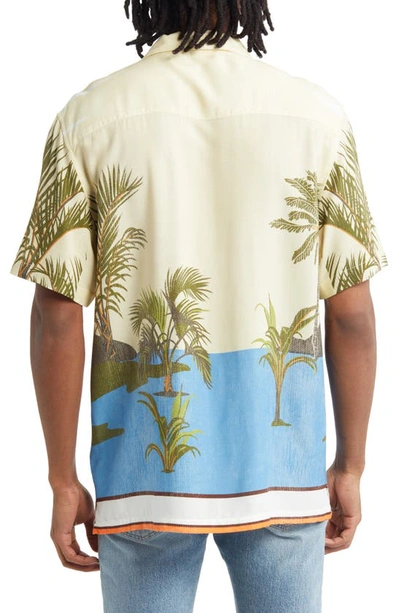 Shop Topman Border Palm Print Short Sleeve Button-up Shirt In Yellow