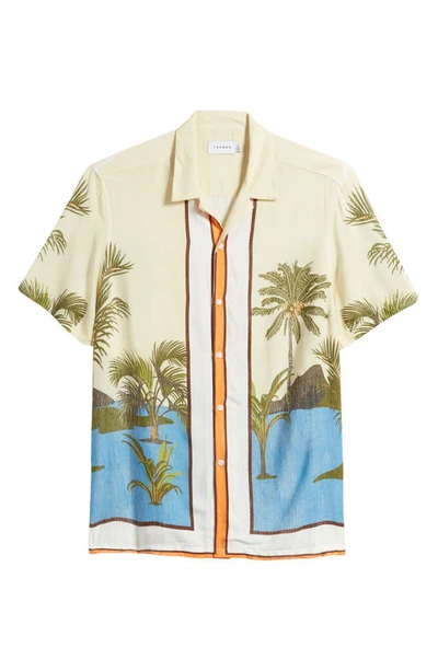 Shop Topman Border Palm Print Short Sleeve Button-up Shirt In Yellow