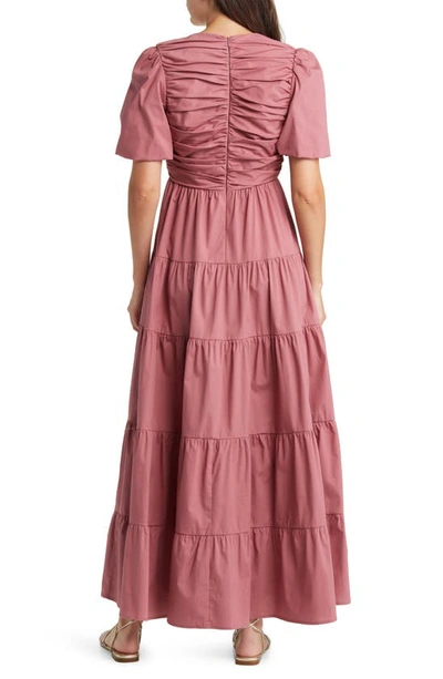 Shop Charles Henry Ruched Tiered Dress In Dark Mauve