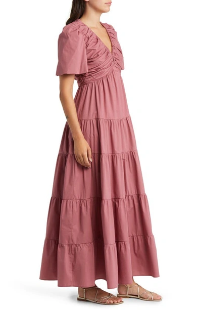 Shop Charles Henry Ruched Tiered Dress In Dark Mauve