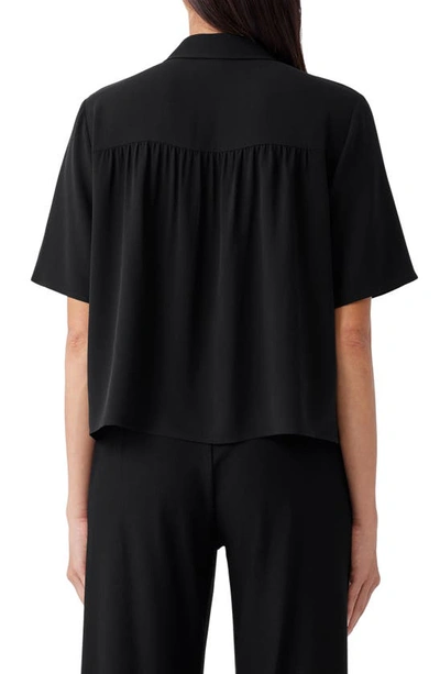 Shop Eileen Fisher Short Sleeve Silk Button-up Shirt In Black