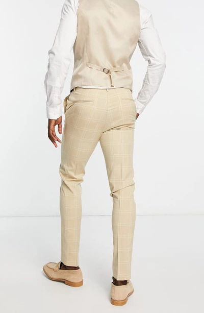 Shop Asos Design Skinny Windowpane Suit Trousers In Stone