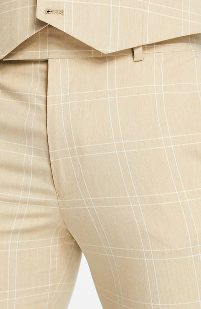 Asos Design Skinny Suit Pants In Stone Windowpane Check-neutral In Stone