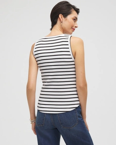 Chico's Stripe Ribbed High Neck Tank Top In Black Size Xxl |  In Black