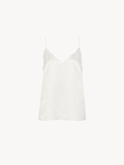 Shop Chloé Scallop-edged Sleeveless Top White Size 8 100% Silk