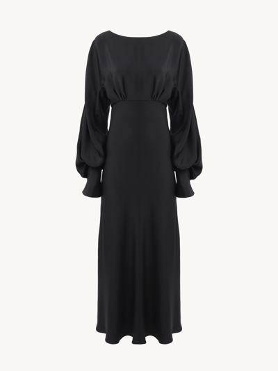 Shop Chloé Boat-neck Long Flared Dress Black Size 4 100% Silk In Noir