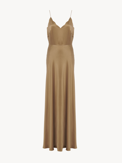 Shop Chloé Sleeveless Long Flared Dress Green Size 8 100% Silk
