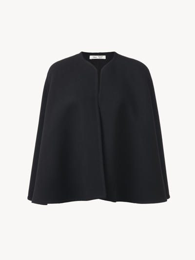 Shop Chloé Open-front Short Cloak Black Size M/l 70% Virgin Wool, 30% Cashmere In Noir