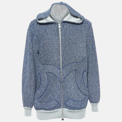 Pre-owned Chanel Blue/metallic Terry Zip-up Hoodie M