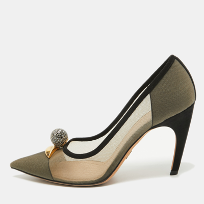 Pre-owned Dior Beige/black Suede And Mesh Surreal Eye Pumps Size 40
