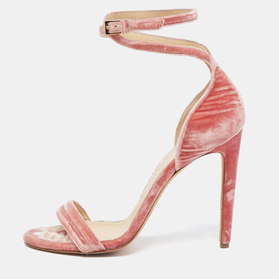 Pre-owned Chloé Pink Velvet Ankle Strap Sandals Size 40