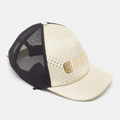 Pre-owned Gucci Off White Stars Logo Print Leather & Nylon Baseball Cap L