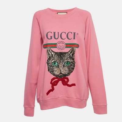 Pre-owned Gucci Pink Cotton Knit Mystic Cat Sweater M