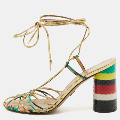 Pre-owned Dior Multicolor Leather Stripy Ankle Wrap Sandals Size 40.5
