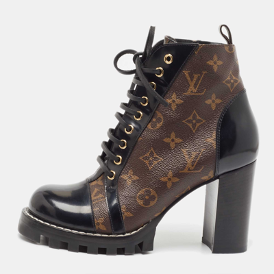 Pre-owned Louis Vuitton Brown Monogram Canvas And Patent Leather Star Trail Ankle Boots Size 40