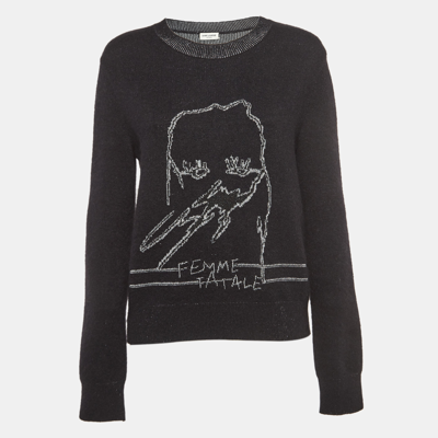 Pre-owned Saint Laurent Black/metallic Femme Fatale Wool Blend Sweater L