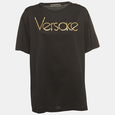Pre-owned Versace Tribute Black Logo Cotton T-shirt L