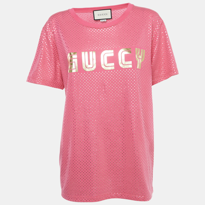 Pre-owned Gucci Pink Logo Printed Cotton Oversized T-shirt S