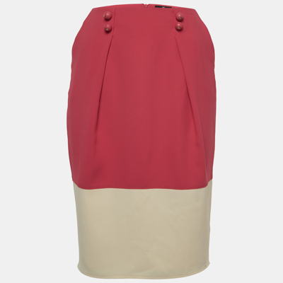 Pre-owned Elisabetta Franchi Pink/cream Crepe Pleated Knee Length Skirt M