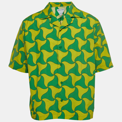 Pre-owned Bottega Veneta Green/yellow Printed Nylon Bowling Shirt L