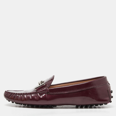 Pre-owned Tod's Burgundy Patent Leather Slip On Loafers Size 38