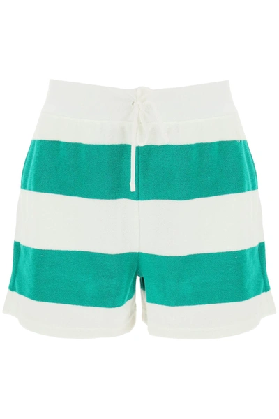 Shop Polo Ralph Lauren Striped Terry Shorts In White, Green