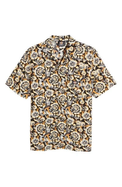Shop Dickies Roseburg Floral Short Sleeve Button-up Camp Shirt In Brown Gardening Floral Print