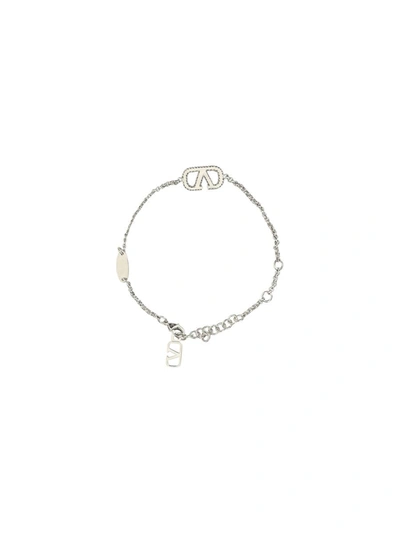 Shop Valentino Garavani Bracelets In Palladium/crystal Silver Shade