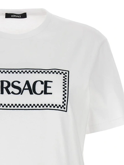 Shop Versace Logo Embroidery T-shirt In White/black