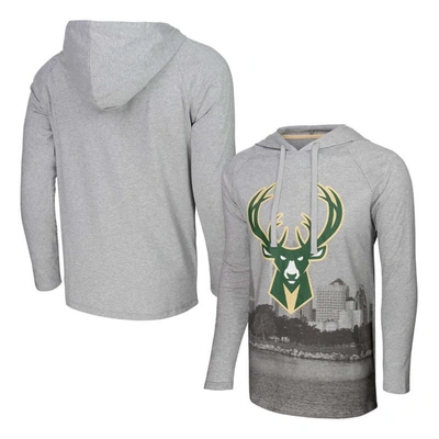 Shop Stadium Essentials Heather Gray Milwaukee Bucks Atrium Raglan Long Sleeve Hoodie T-shirt