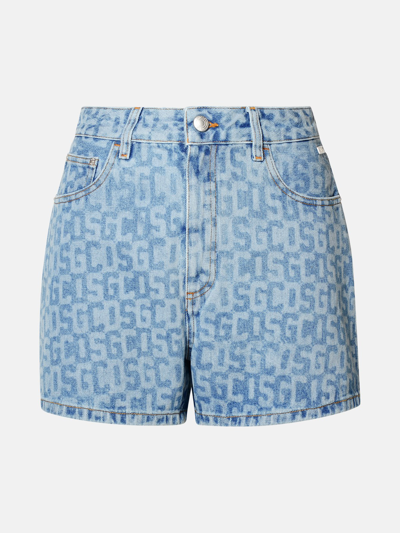 Shop Gcds Light Blue Cotton Shorts