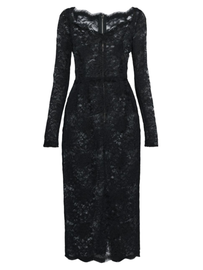 Shop Dolce & Gabbana Women's Floral Lace Sheath Midi-dress In Nero