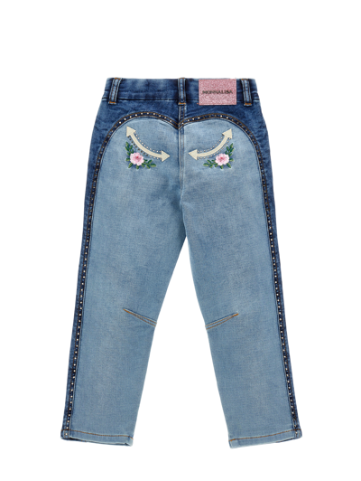 Monnalisa Embroidered Fleece Jeans In Blustone + Stonebleach