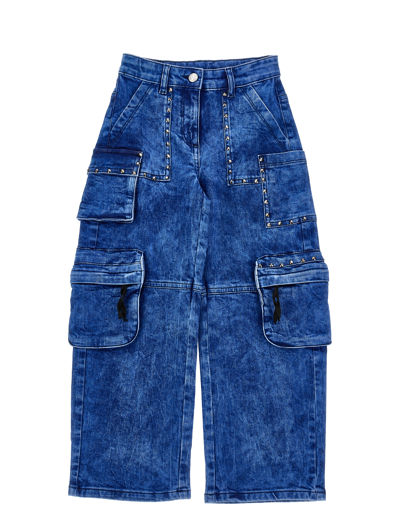 Shop Monnalisa Indigo Cargo Jeans In Denim Blue