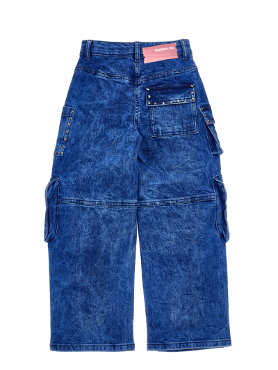 Monnalisa Indigo Cargo Jeans In Denim Blue