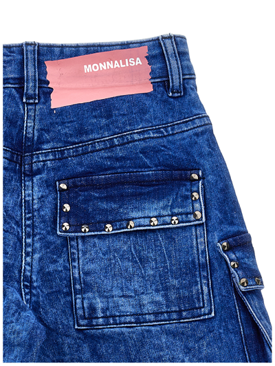 Monnalisa Indigo Cargo Jeans In Denim Blue