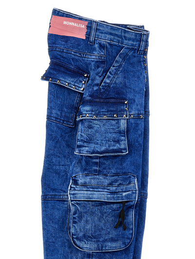 Monnalisa Indigo Cargo Jeans In Denim Blue