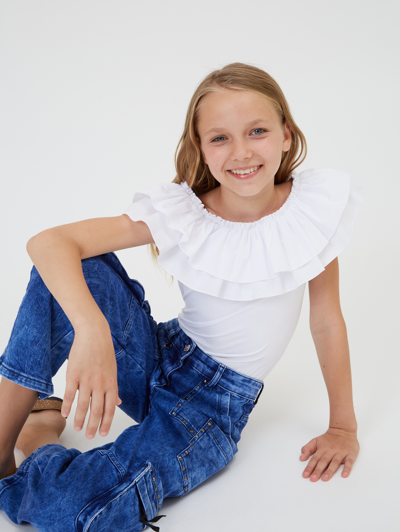 Monnalisa Indigo Cargo Jeans In Denim Blue