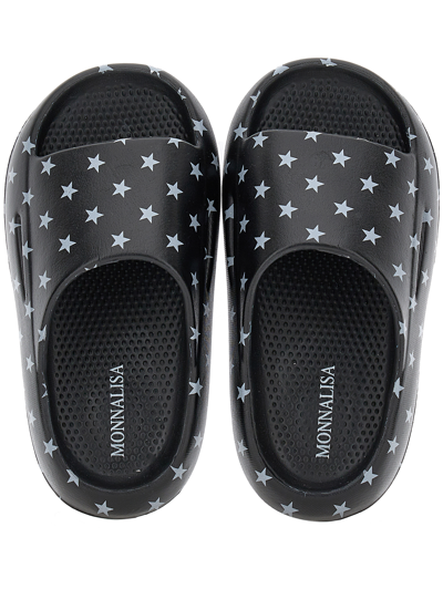 Monnalisa Star Print Sandals In Black + White