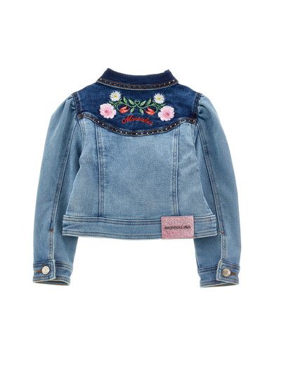 Monnalisa Fleece Jeans Jacket In Blustone + Stonebleach