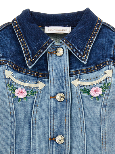 Monnalisa Fleece Jeans Jacket In Blustone + Stonebleach