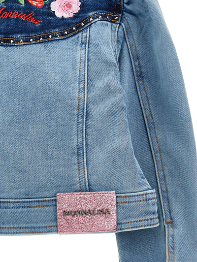 Shop Monnalisa Fleece Jeans Jacket In Blustone + Stonebleach