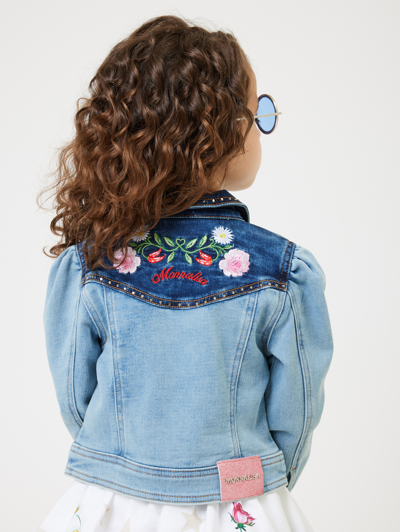 Monnalisa Fleece Jeans Jacket In Blustone + Stonebleach